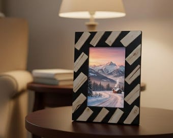 Cadre photo fait main en résine et incrustation de bois | Cadre photo géométrique moderne | Objet décoratif de luxe pour la maison