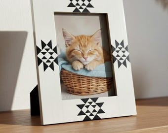 Marco de fotos de resina en blanco y negro / Marco de fotos con patrón geométrico / Decoración moderna para el hogar