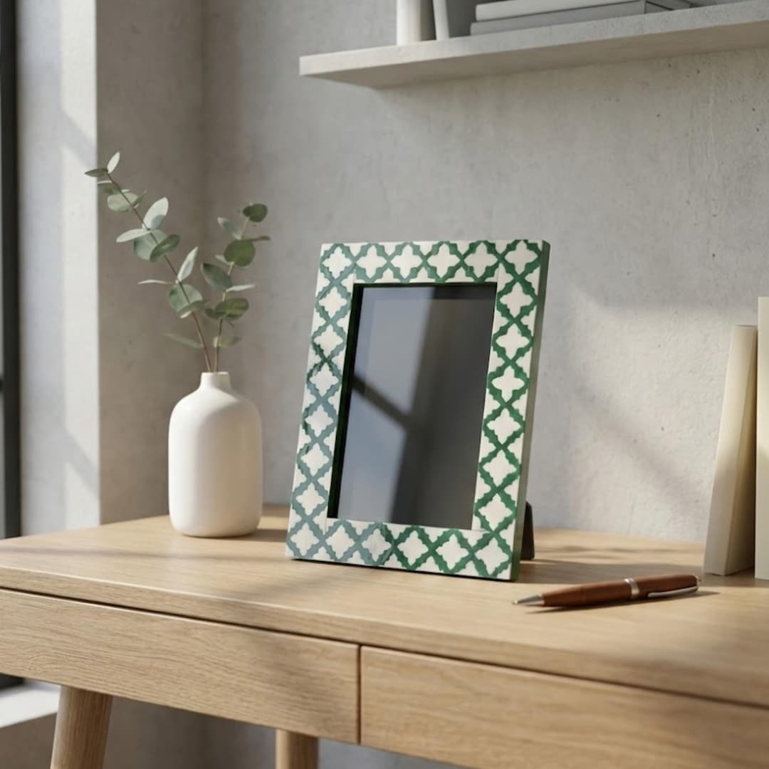Handmade Bone Inlay Photo Frame | Green Resin Decorative Picture Frame ...