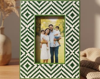 Marco de fotos de resina hecho a mano / Mosaico geométrico verde para decoración del hogar