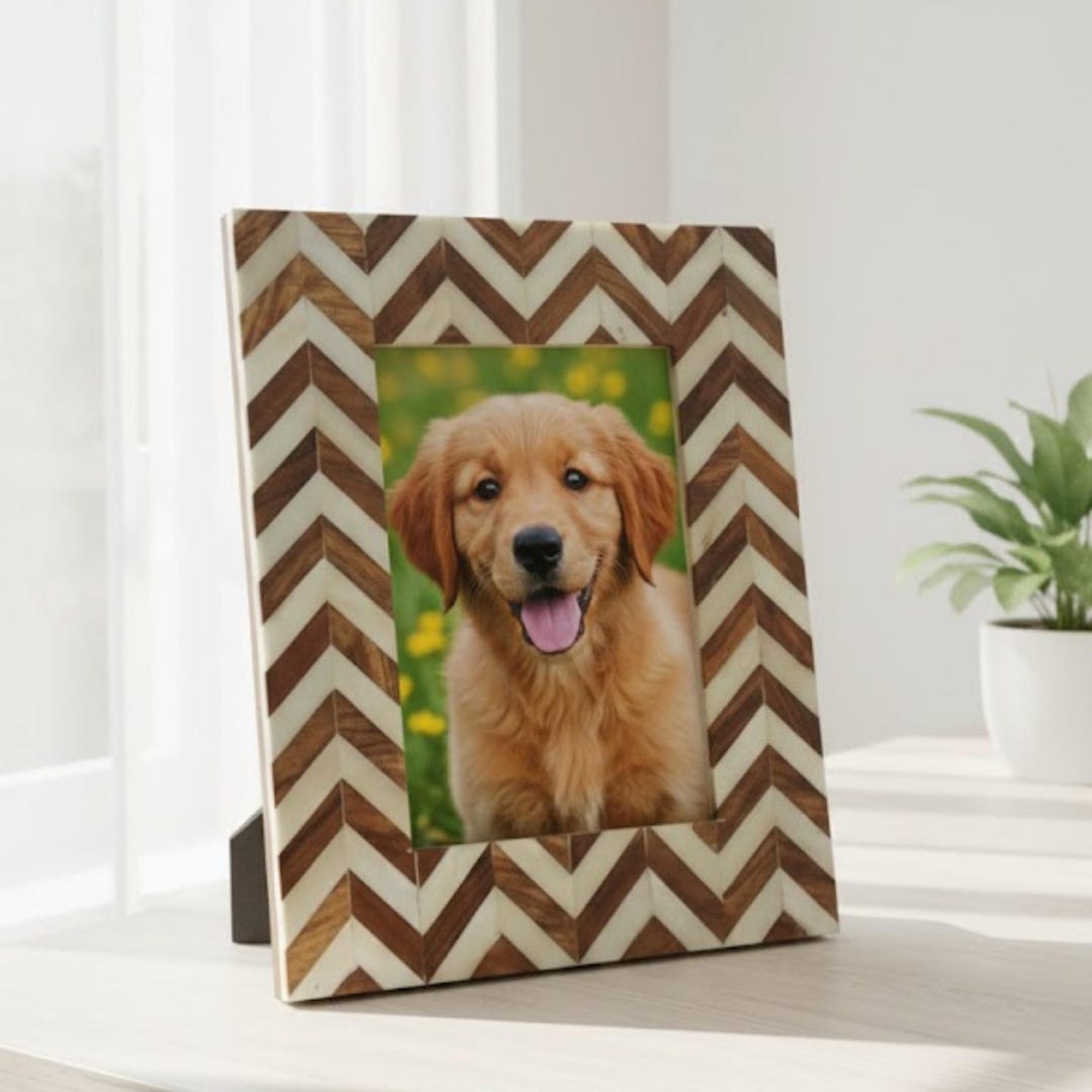 Wood & Bone Inlay Photo Frame | Handmade Geometric Picture Frame ...