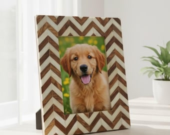 Wood & Bone Inlay Photo Frame | Handmade Geometric Picture Frame | Natural Home Décor