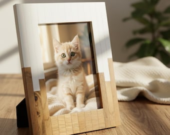 Marco de fotos con incrustaciones de madera y hueso / Marco decorativo hecho a mano / Decoración rústica moderna