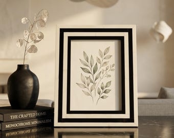 Cadre photo noir et blanc avec incrustation d'os | Cadre photo moderne minimaliste | Décoration d'intérieur de luxe