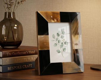 Cadre photo décoratif avec incrustation de corne | Cadre noir naturel fait main | Cadeau de mariage