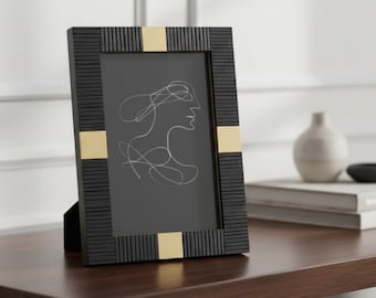 Marco de fotos de resina negra / Marco de fotos con detalles dorados / Decoración moderna de lujo para el hogar