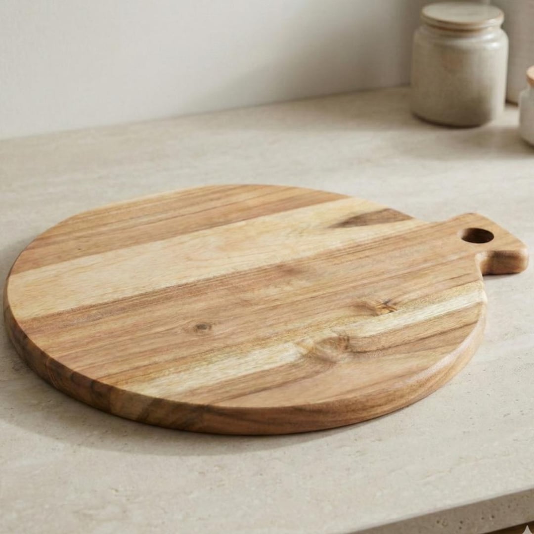 Handmade Acacia Wood Cutting Board | Round Rustic Serving Board