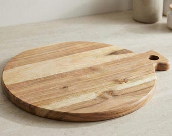 Tabla de cortar de madera de acacia hecha a mano / Tabla de servir redonda rústica