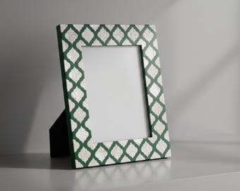 Marco de fotos con incrustaciones de nácar / Marco geométrico de resina verde / Decoración del hogar hecha a mano