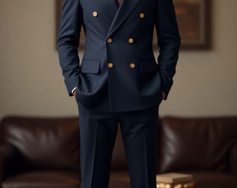 Men's Custom Navy Double Breasted Suit | Tailored Fit