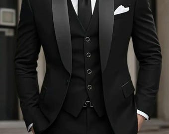 Men's Black Tuxedo Suit | Slim Fit 3-Piece Formal Wedding Suit