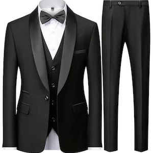 Herren Schwarz 3-teiliger Frack Anzug - Slim Fit Formelle Hochzeit Abschlussball Dinner Outfit