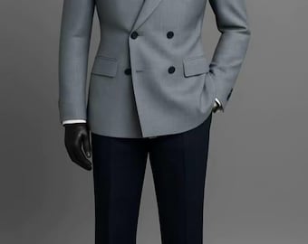 メンズ ライトグレー ウール ダブルブレスト スーツ 2ピース - Etsy 日本
