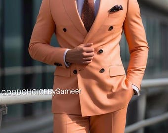 Handmade Orange Double Breasted Suit | Slim Fit Tuxedo