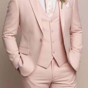 Costume 3 pièces rose poudré, smoking de mariage pour homme coupe slim, parure de cérémonie pour bal de promo
