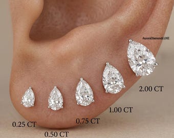 Pear Cut Lab Diamond Stud Earrings: IGI Certified Solitaire Wedding Studs