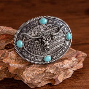 Vintage Bohemian Southwest 90\'s Western Brass & Turquoise Cabochon Y2K Buckle Amazon.com: Aswitnove Vintage Turquoise Belt Buckle Long  main image 4