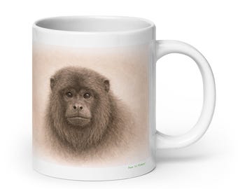 Howler Monkey Mug Graphite Portrait , Wildlife Animal Ceramic Coffee & Tea Mug
