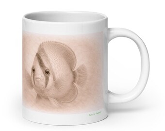 Butterfly Fish Graphite Portrait Mug, Wildlife Animal Ceramic Coffee & Tea Mug