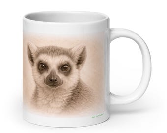 Lemur Mug Graphite Portrait , Wildlife Animal Ceramic Coffee & Tea Mug