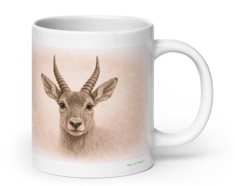 Antelope Graphite Portrait Mug, Wildlife Animal Ceramic Coffee & Tea Mug
