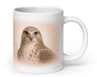 Hawk Bird Mug Graphite Portrait , Wildlife Animal Ceramic Coffee & Tea Mug