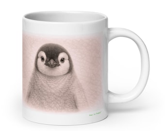 Penguin Mug Graphite Portrait , Wildlife Animal Ceramic Coffee & Tea Mug