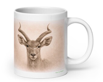 Kudu Mug Graphite Portrait , Wildlife Animal Ceramic Coffee & Tea Mug
