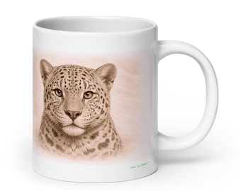 Jaguar Graphite Portrait Mug, Wildlife Animal Ceramic Coffee & Tea Mug