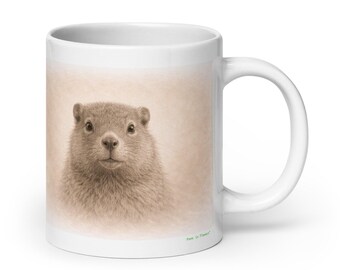 Groundhog Rodent Mug Graphite Portrait , Wildlife Animal Ceramic Coffee & Tea Mug
