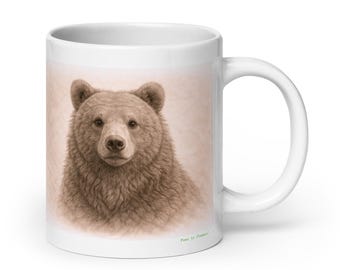 Bear Mug Graphite Portrait , Wildlife Animal Ceramic Coffee & Tea Mug