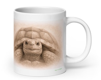 Geometric Tortoise Mug Graphite Portrait , Wildlife Animal Ceramic Coffee & Tea Mug