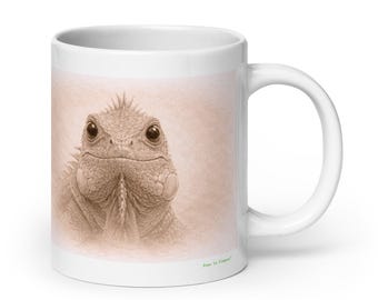 Iguana Reptile Mug Graphite Portrait , Wildlife Animal Ceramic Coffee & Tea Mug