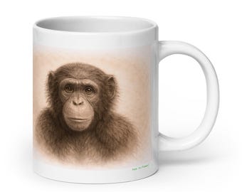 Bonobo Ape Graphite Portrait Mug, Wildlife Animal Ceramic Coffee & Tea Mug