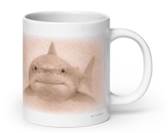 White Shark Mug Graphite Portrait , Wildlife Animal Ceramic Coffee Cup