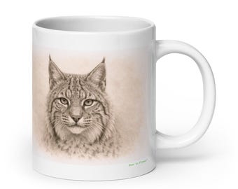 Bobcat Mug Graphite Portrait , Wildlife Animal Ceramic Coffee & Tea Mug