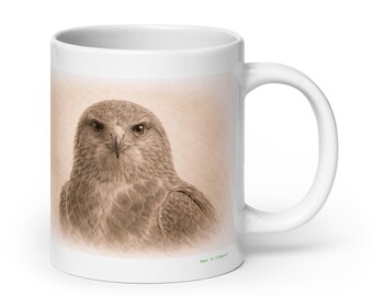 Buzzard Bird Mug Graphite Portrait , Wildlife Animal Ceramic Coffee & Tea Mug