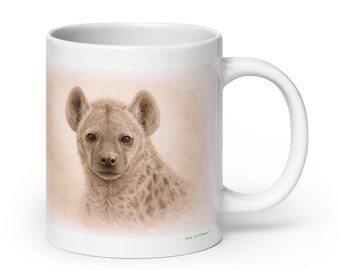 Hyena Mug Graphite Portrait , Wildlife Animal Ceramic Coffee & Tea Mug