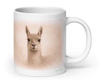 Guanaco Graphite Portrait Mug, Wildlife Animal Ceramic Coffee & Tea Mug
