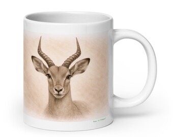 Impala Mug Graphite Portrait , Wildlife Animal Ceramic Coffee & Tea Mug