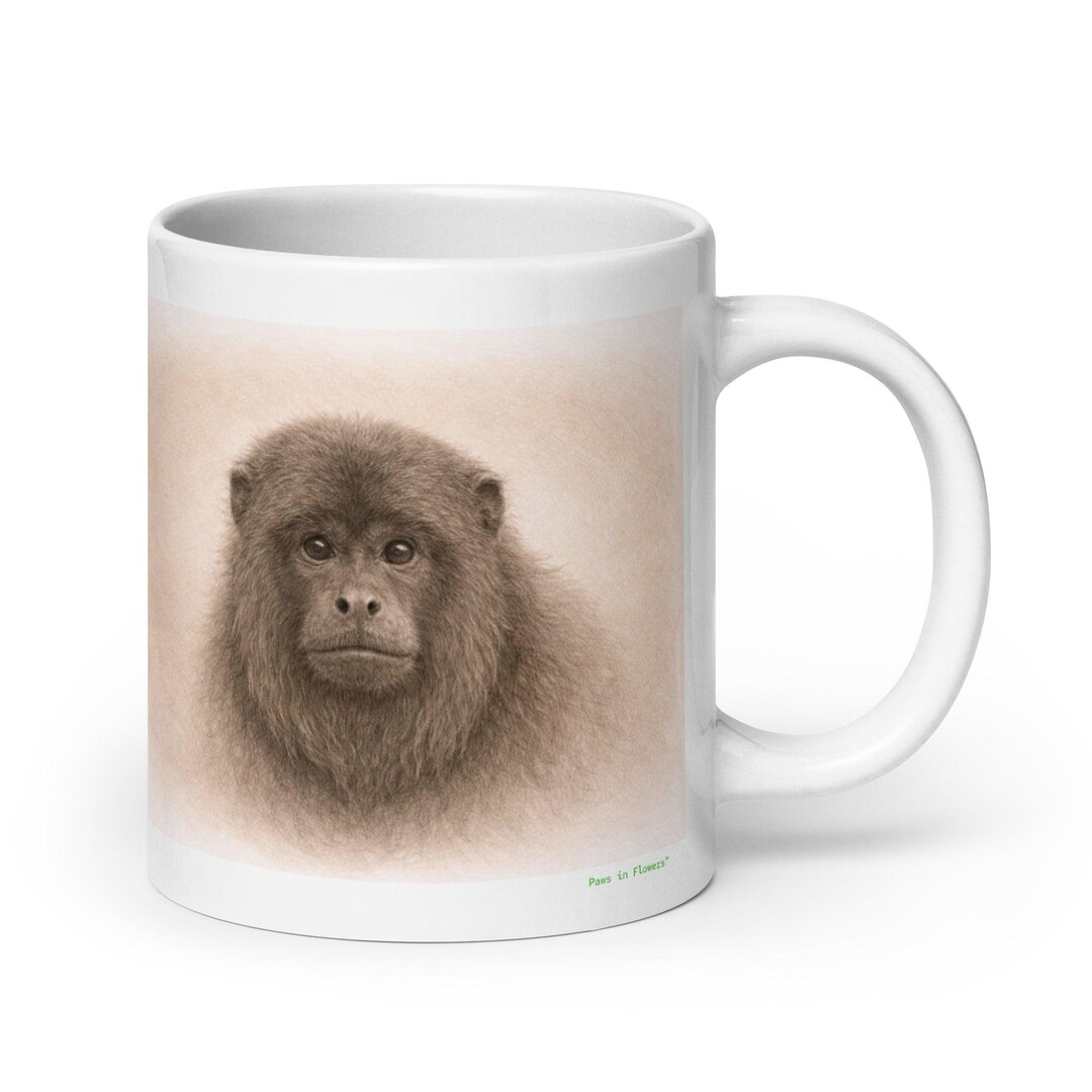 Mug Howler Howler Monkey Graphite Portrait Mug, Wildlife Animal Ceramic Coffee ...