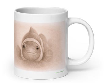 Clownfish Graphite Portrait Mug, Wildlife Animal Ceramic Coffee & Tea Mug