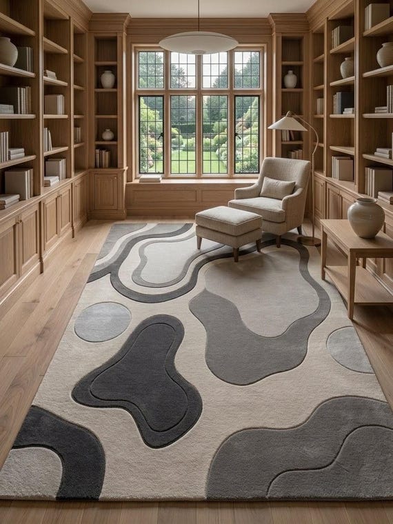 Hand Tufted Abstract Area Rug, Modern Wool Rug, Organic Shape Carpet, Minimalist Nursery Rug, Custom New Zealand Wool Rug