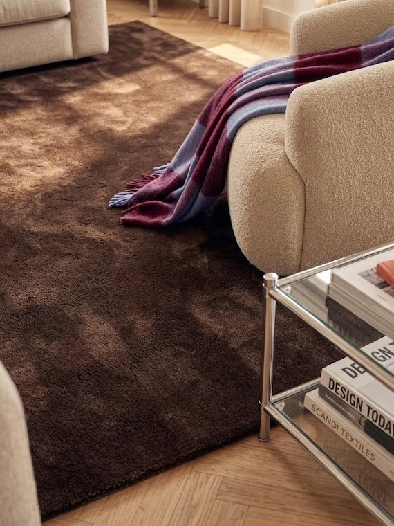 Solid Brown Hand Tufted Wool Rug Luxury Modern Living Room Handmade New Zealand Wool