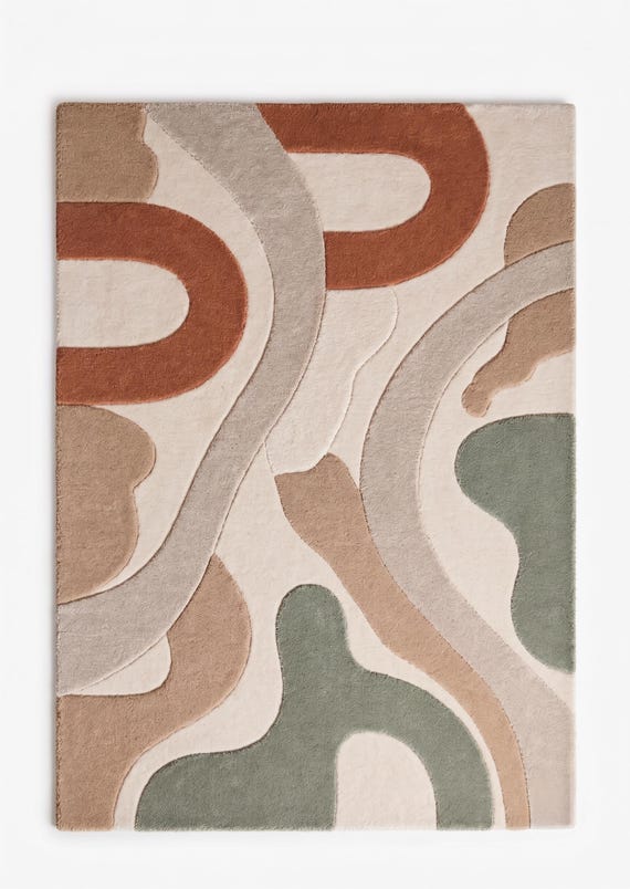 Hand Tufted Wool Rug, Modern Abstract Area Rug, Organic Wave Design Carpet, Neutral Living Room Rug, Handmade Wool Floor Rug