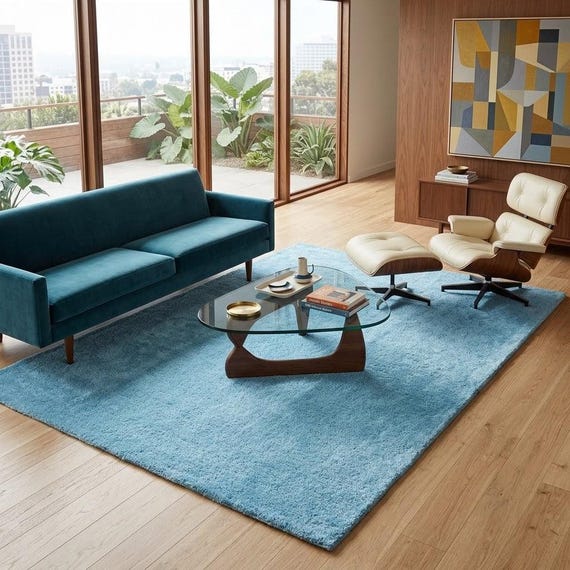Hand Tufted Sky Blue Wool Rug Modern Minimalist Area Rug Handmade New Zealand Wool Carpet