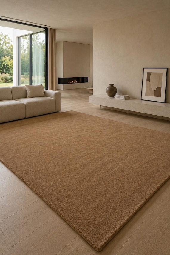Hand Tufted Beige Wool Rug Modern Minimalist Area Rug Handmade New Zealand Wool Carpet