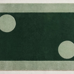 Hand Tufted Wool Rug, Dark Green Geometric Area Rug, Sage Green Border with Two Circle Motifs, Modern Rectangular Carpet