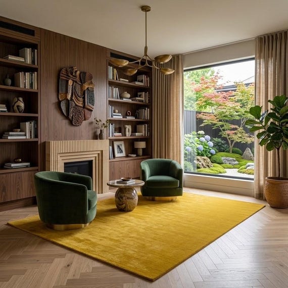 Mustard Yellow Hand Tufted Wool Area Rug Modern Living Room Carpet Custom Handmade Home Decor