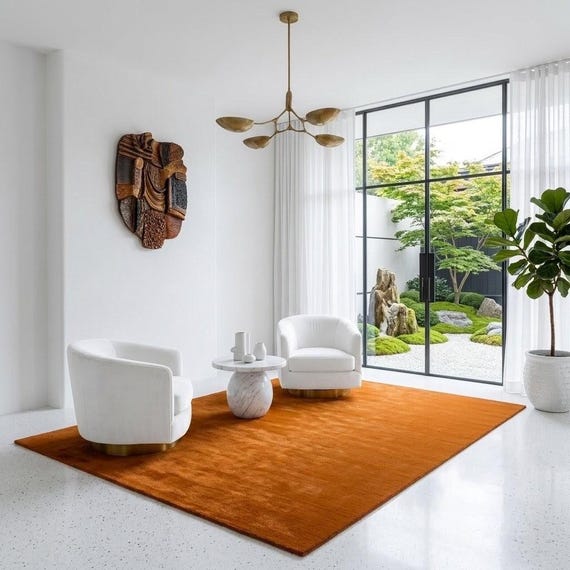 Rust Orange Wool Rug, Hand Tufted Area Rug, Modern Minimalist Carpet, Luxury Living Room Decor